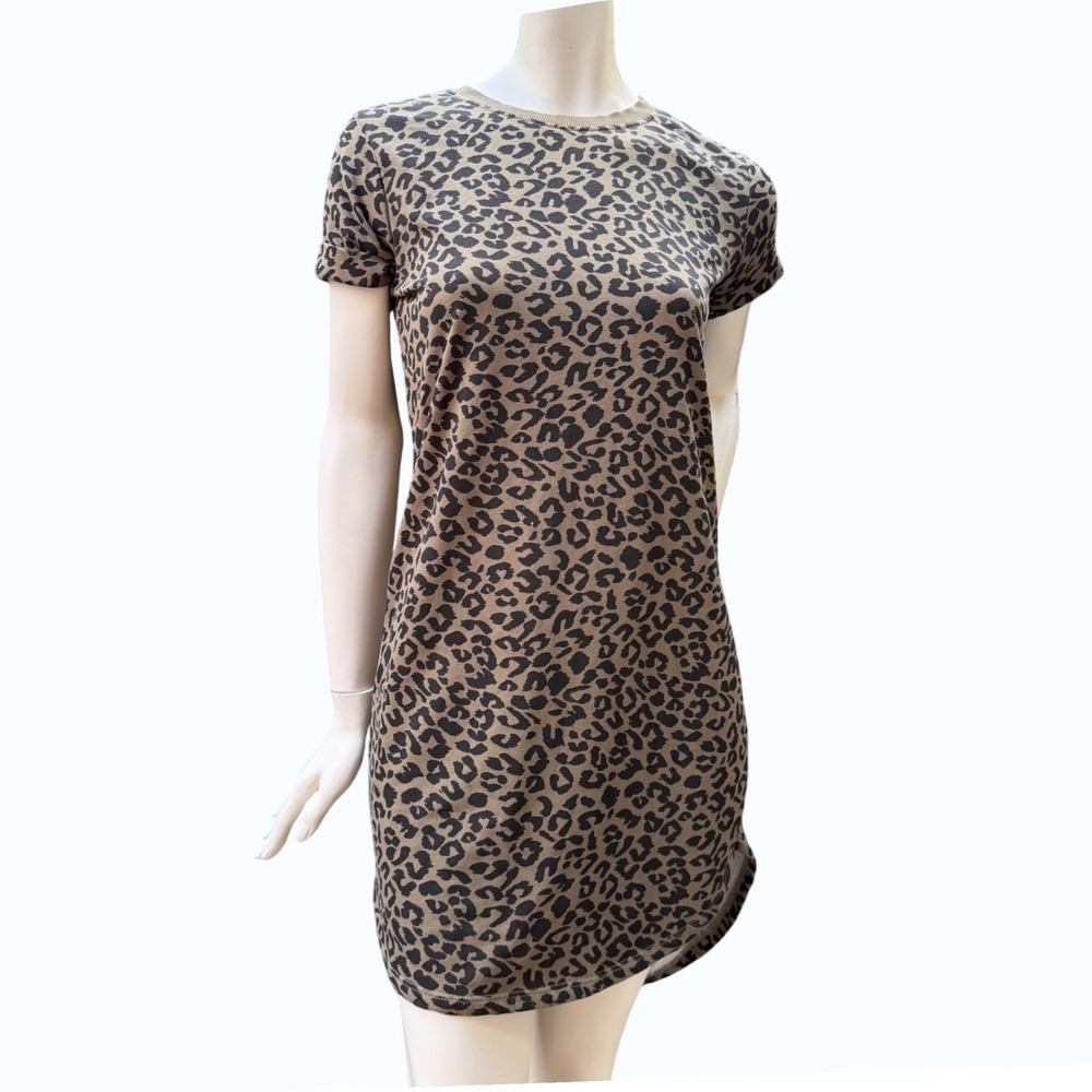 Jacqueline de Yong Leopard Print T-Shirt Dress Olive Green Animal Mini S